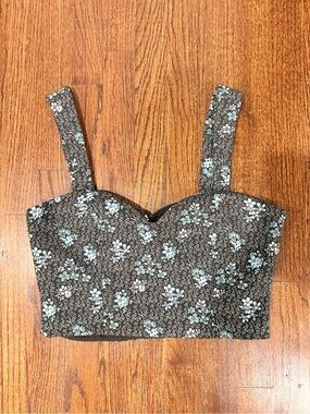 Sachin + Babi Black Cropped Floral Bustier with Light Blue Flowers